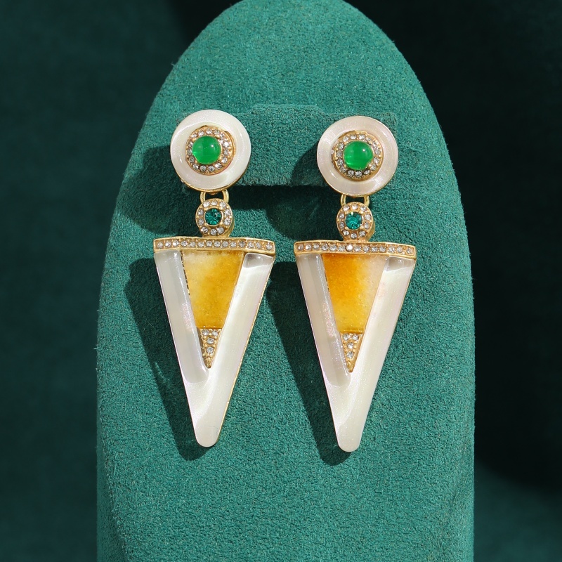 Vintage Fashion Jewelry Brands - Brincos Vintage de Concha Verde Esmaltada