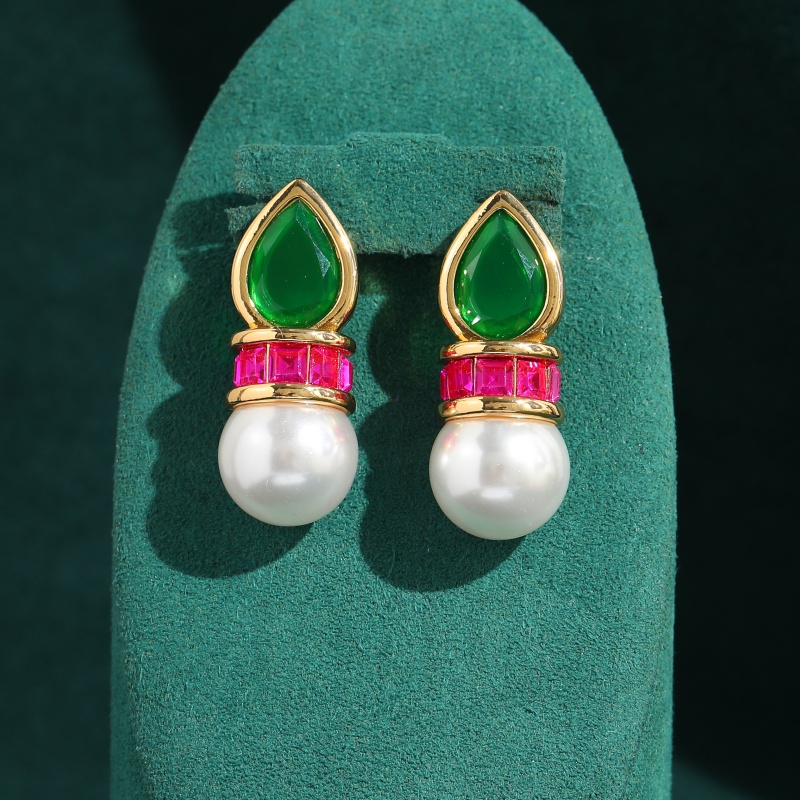 Vintage Fashion Jewelry Brands - Brincos de Pérola com Zircônia Rosa