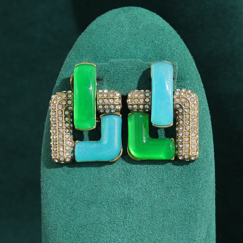 Vintage Fashion Jewelry Brands - Brincos Geométricos Quadrados de Vidro Azul