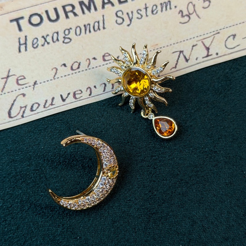Vintage Fashion Jewelry Brands - Brincos vintage de cristal amarelo, sol