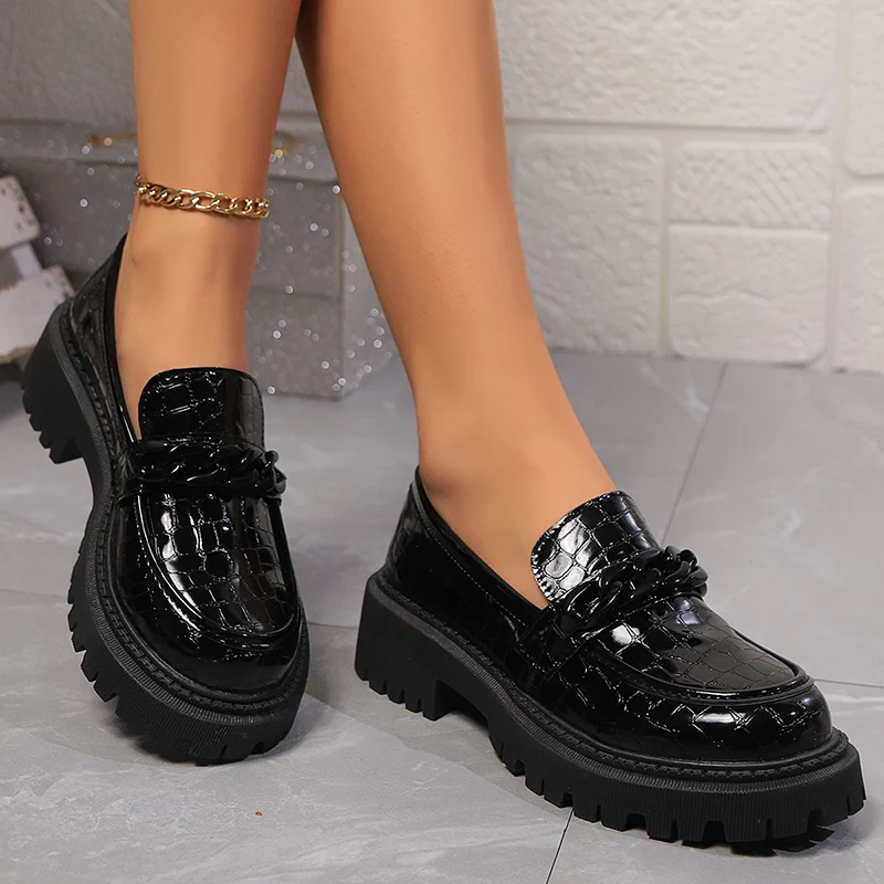Vintage Fashion Ladies - Plataforma chunky salto quadrado mocassins feminino