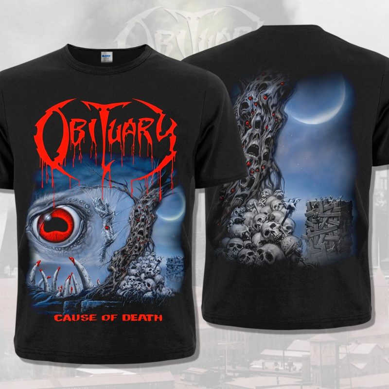 Vintage Fashion Obituaries - Americano preto camiseta obituário causa da