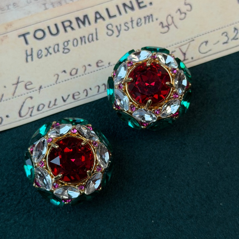 Vintage Fashion Jewelry Brands - Brincos redondos vintage de cristal vermelho,