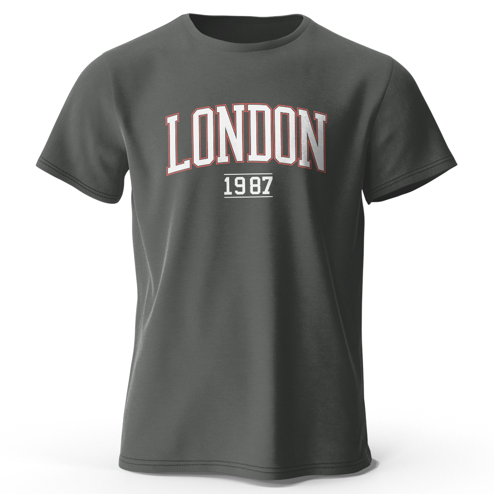 Vintage Fashion London - Londres masculino 1987 vintage camiseta esporte