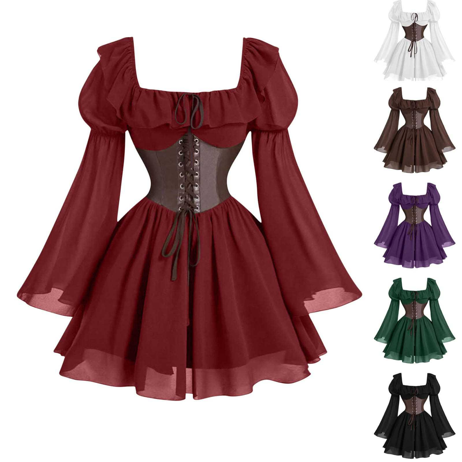 Vintage Victorian Fashion - Vestido medieval renascentista de manga longa