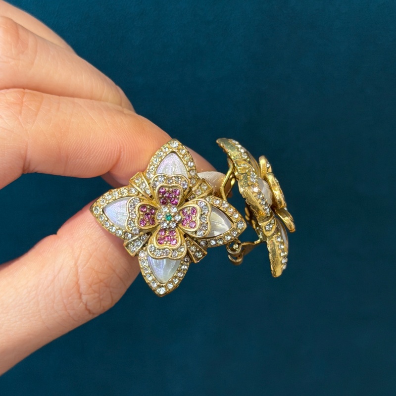 Vintage Fashion Jewelry Brands - Brincos vintage coloridos com strass, trevo