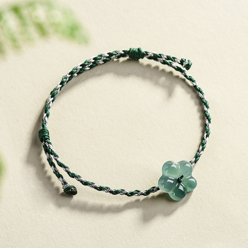 Vintage Fashion For Women - Pulseira de Jadeíta Birmanesa com Flor,